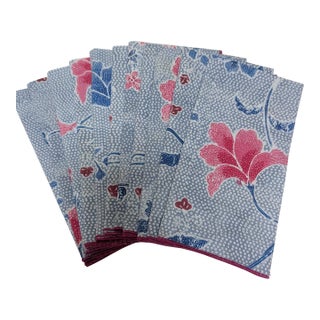 Vintage China Seas Quadrille Designer Fabric Napkins Set of 11 | Chinoiserie Blue Pink Floral | 18x18 | to-the-Trade Luxury Textile For Sale