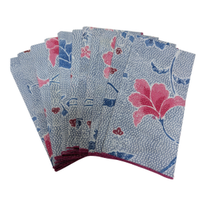 Vintage China Seas Quadrille Designer Fabric Napkins Set of 11 | Chinoiserie Blue Pink Floral | 18x18 | to-the-Trade Luxury Textile