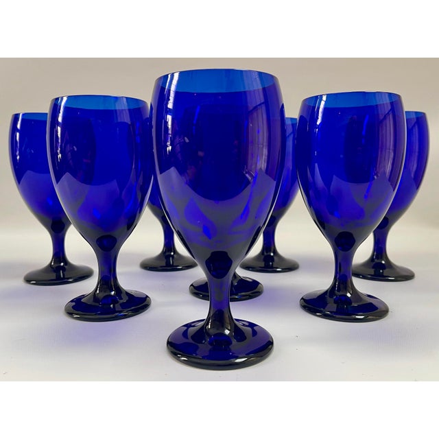 Late 20th Century Large Vintage Cobalt Blue Goblets - Set 8 For Sale - Image 5 of 7