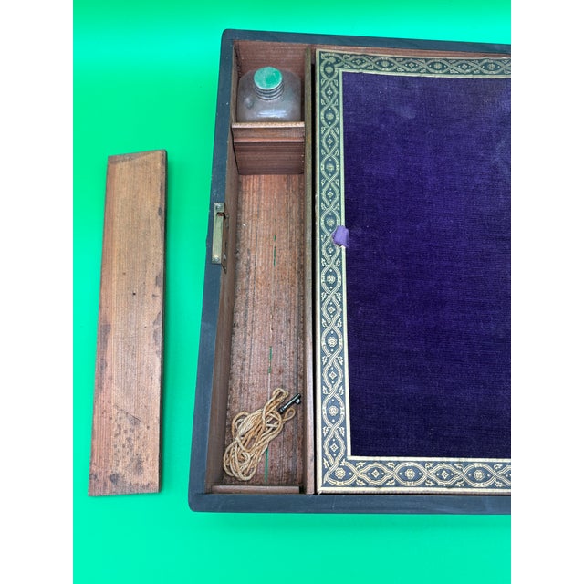 Late 19th Century Antique Victorian Writing Slope Lap Desk Portable Box Velvet Interior W/ Key For Sale - Image 5 of 12