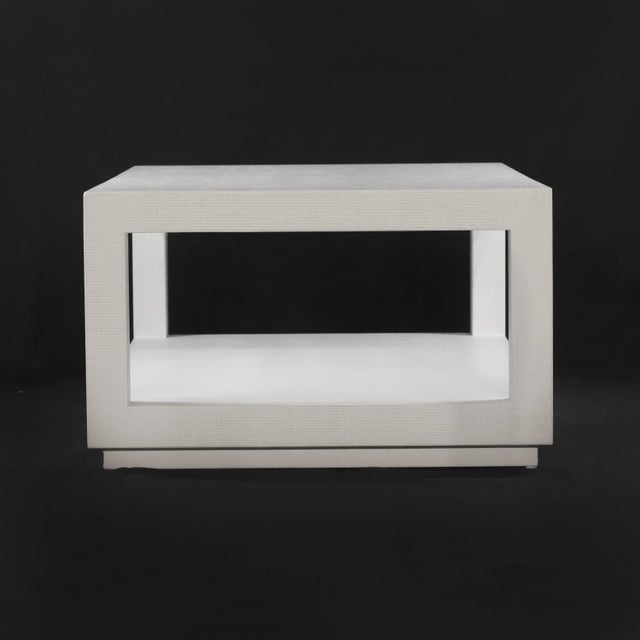 Karl Springer's Style Vintage Raffia Covered Modern White Cocktail Table For Sale - Image 4 of 11