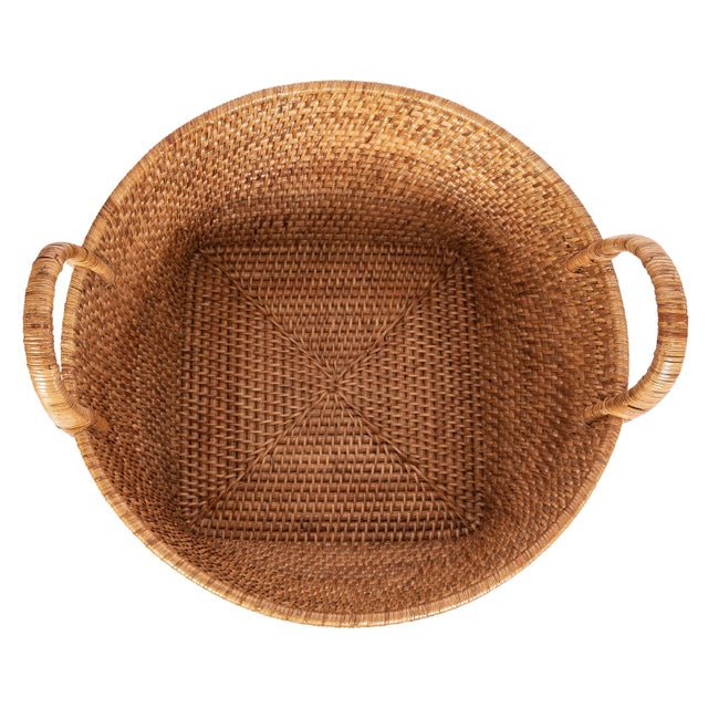 Wood Saboga Home Round Basket with Hoop Handles in Honey Brown - 16.5" For Sale - Image 7 of 9