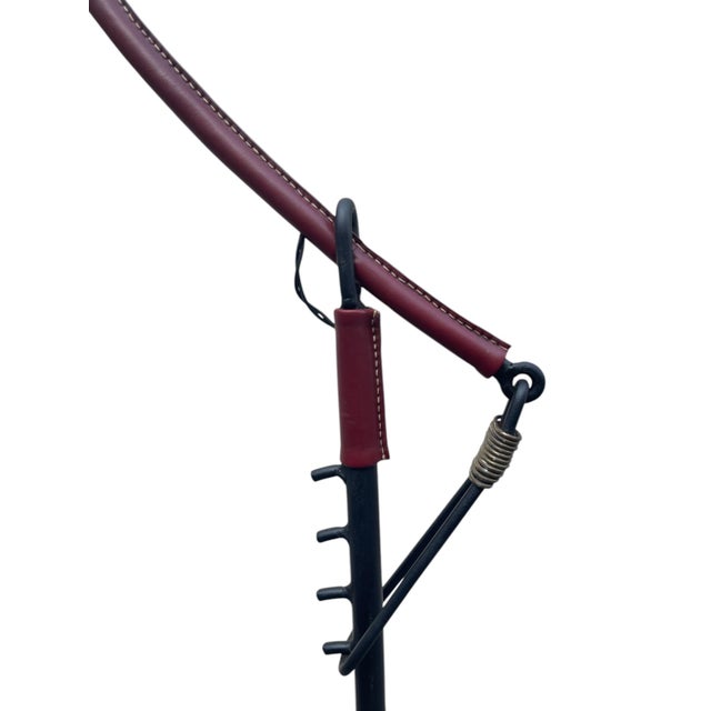 Adjustable Floor Lamp in Metal Covered with Burgundy Leather by Jacques Adnet, 1950 For Sale - Image 6 of 9