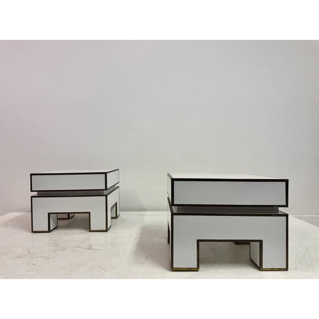 White Bedside Tables with Brass Banding by Alain Delon for Maison Jansen, 1970s, Set of 2 For Sale - Image 10 of 17