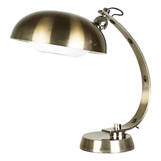 Italian White and Anodized Bronze Metal Table Lamp, 1960s For Sale