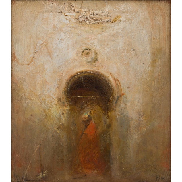 Entrance and Exit by Vachagan Narazyan | Oil on canvas depicting a tunnel with a figure. For Sale