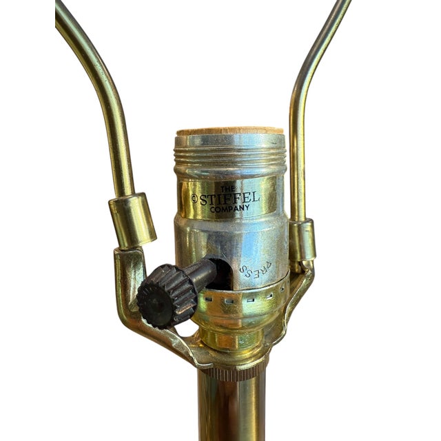 Vintage Mid Century Modern Brass Stiffel Lamps with Original Silk Shades - a Pair Solid. Heavy. All original hardware with...