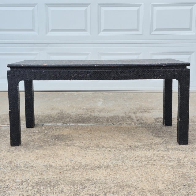Mid 20th Century Mid-20th Century Asian Ming Style Rectangular Black Lacquered Grasscloth Coffee Table (48x24") For Sale - Image 5 of 15