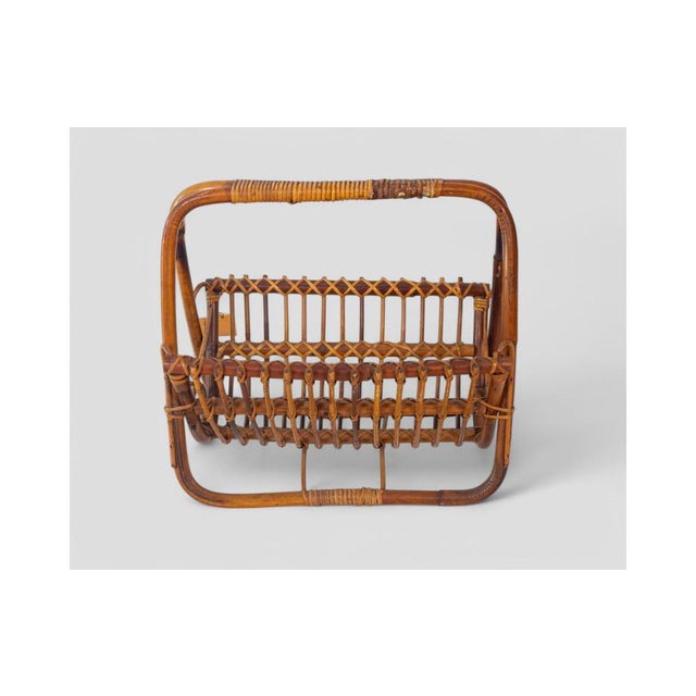 Vintage Curved Rattan Magazine Rack, 1960s For Sale - Image 3 of 9