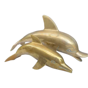 Hollywood Regency Era Brass Dolphin Figurines Att. To Jack Housman