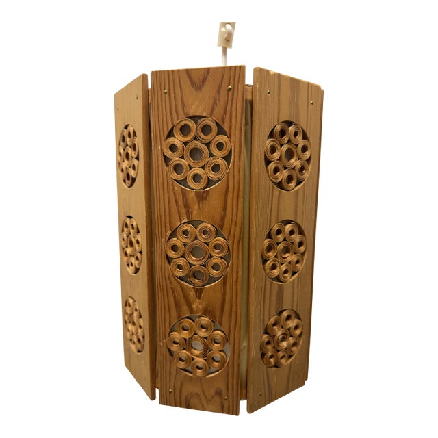 Vintage Swedish Modern Wood Hanging Pendant Light by Byalaget For Sale