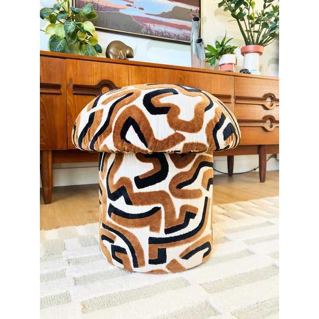 Mushroom Ottoman in "Serpentine" Specialty Fabric For Sale - Image 4 of 10
