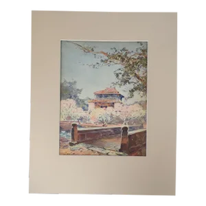 Vintage Matted Lithograph View of Indo-China by Marius Hubert-Robert, 1933