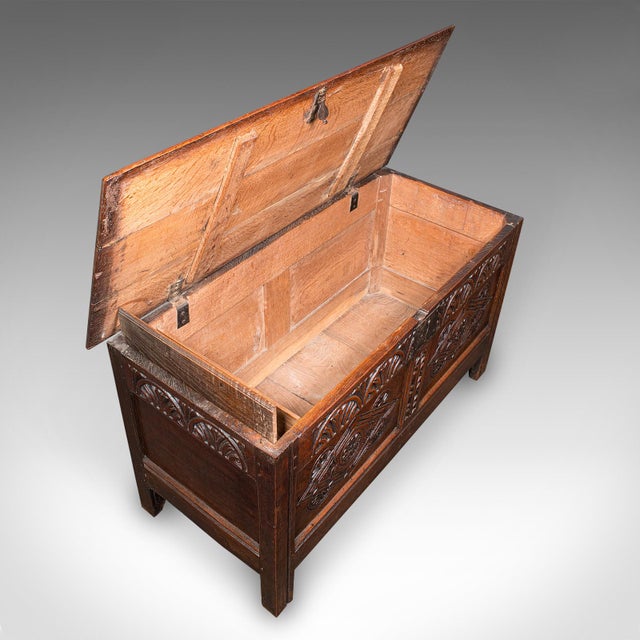 Brown Large Antique Carved Coffer, English Oak, Blanket Chest, William Iii, Circa 1700 For Sale - Image 8 of 12