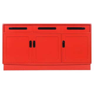 Red Lacquered Wooden Sideboard with 3 Doors and 3 Drawers, 1960s For Sale
