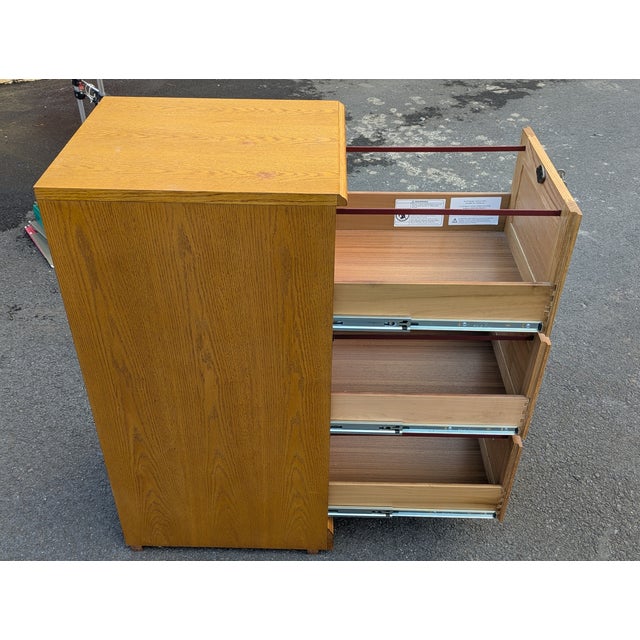 Wood Vintage Winners Only 3 Drawer Light Brown Oak File Cabinet / With Lock and Key For Sale - Image 7 of 10