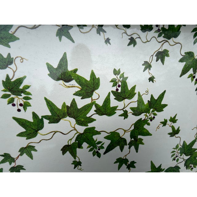 Vintage White Faux Wicker Green Ivy Vine Serving Tray For Sale - Image 9 of 18
