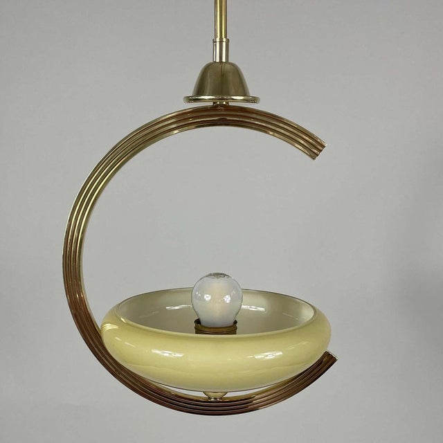 Art Deco Brass & Opaline Glass Pendant, Sweden, 1940s For Sale - Image 10 of 14