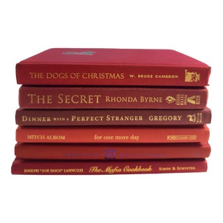 Crimson & Gold Curated Book Stack, Set of 6 Decorative Hardbacks For Sale