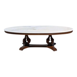 Mid 20th Century Italian Coffee Table With Oval Marble Top & Sculptural Pedestal Base For Sale