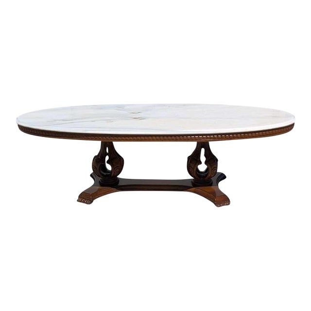Mid 20th Century Italian Coffee Table With Oval Marble Top & Sculptural Pedestal Base For Sale
