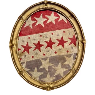 Rare Antique American Flag Bunting Beautifully Presented Period Gold Leaf Frame 19th Century For Sale