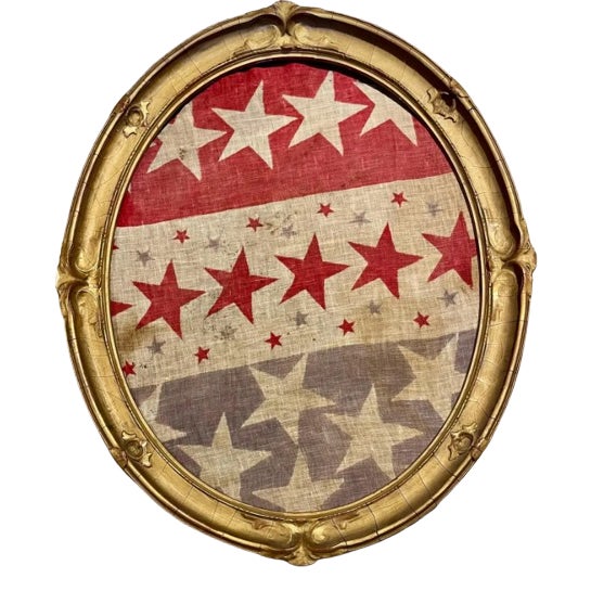 Rare Antique American Flag Bunting Beautifully Presented Period Gold Leaf Frame 19th Century For Sale