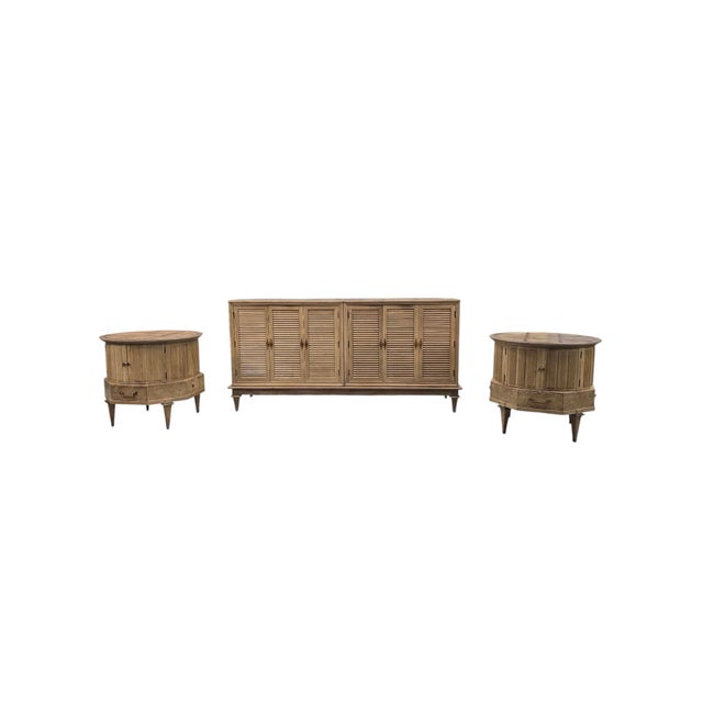 Late 20th Century Postmodern Burlwood & Fluted Door Nightstands With Matching Dresser, 3 Pieces For Sale In Chicago - Image 6 of 12