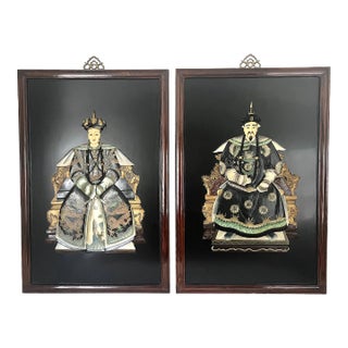 Chinese Emperor and Empress Jade & Soapstone Sculptural Panels / Wall Hangings, a Pair For Sale
