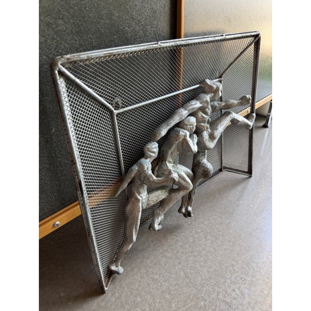 Mid-Century Modern Vintage Brutalist Metal Soccer Wall Sculpture Weinberg Soviet Style Fifa For Sale - Image 3 of 15