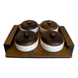 Mid-Century Modern Condiment Serving Set With Tray For Sale