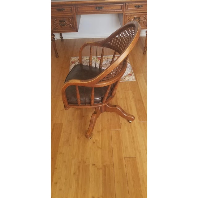 Vintage Drexel Traditional Leather-Top Executive Desk and Cane-Back Chair Set For Sale - Image 15 of 18