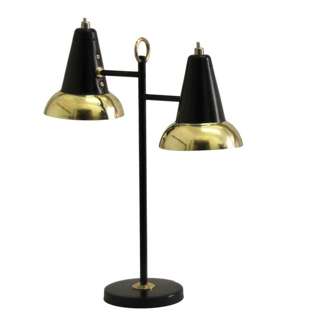 Mid-Century Adjustable Brass Double Shade Lamp attributed to Jacques Biny for Luminalité, 1950s For Sale - Image 18 of 18