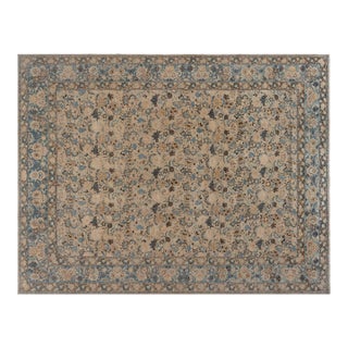 Authentic 19th Century Persian Tabriz Beige Blue Handmade Wool Carpet For Sale