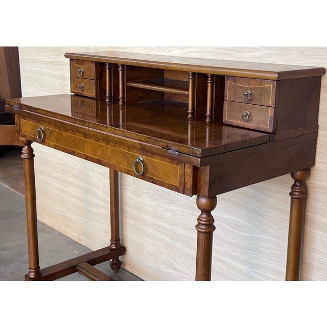 Brown Early 20th Century French Walnut Venner Desk, 1940s For Sale - Image 8 of 18