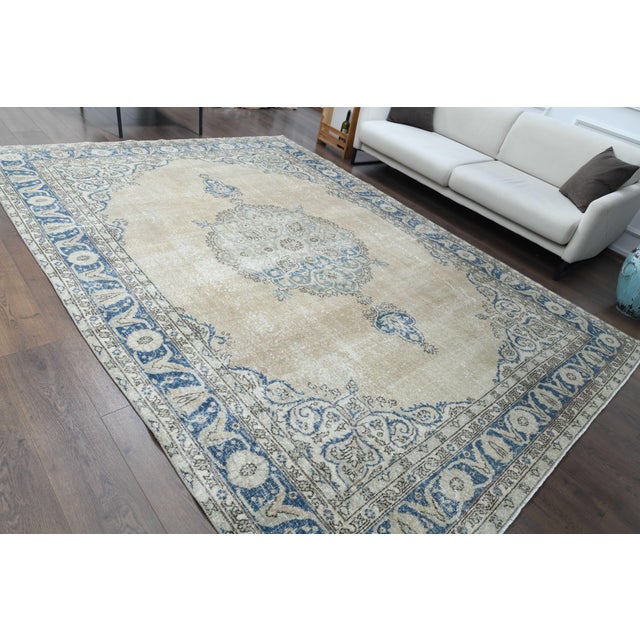 1970s Vintage Persian Handmade Wool Cotton Beige Area Rug For Sale - Image 11 of 11