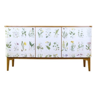 Swedish Modern Sideboard with Illustrations Nordens Flora by C.A.M Lindman, 1930s For Sale