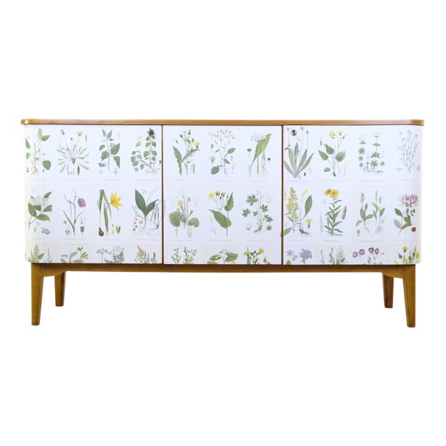 Swedish Modern Sideboard with Illustrations Nordens Flora by C.A.M Lindman, 1930s For Sale