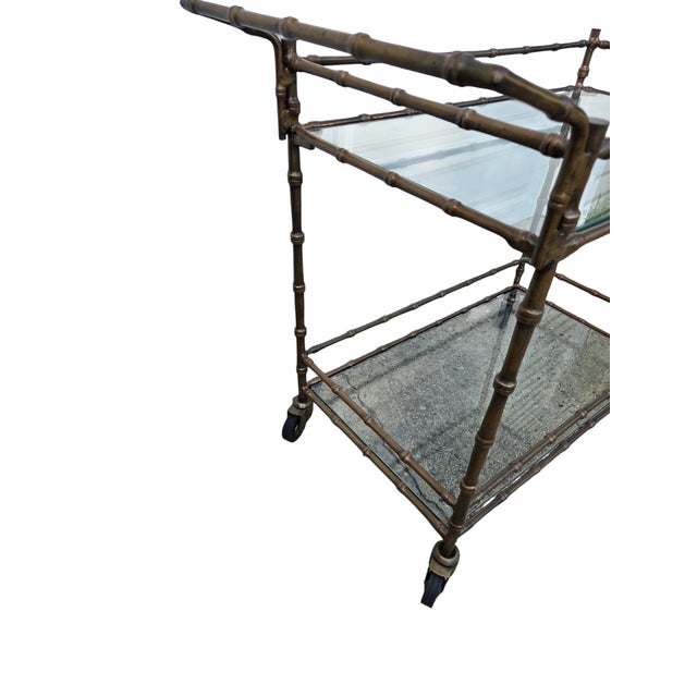 Bronze Vintage Faux Bamboo Italian Tea Bar Cart Bronze Server Console Maison Style For Sale - Image 8 of 18