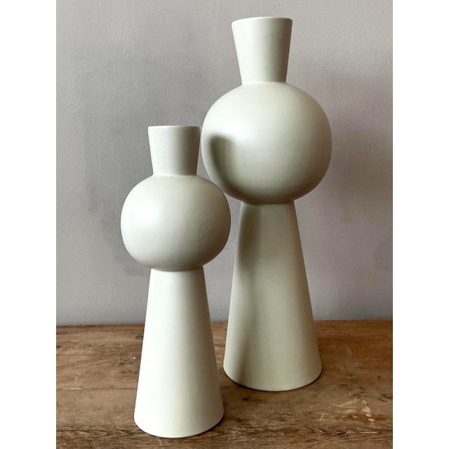 Mid 20th Century Vintage Boho Glazed Ceramic Vase - Set of 2 For Sale - Image 5 of 6