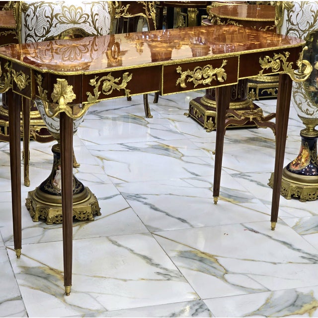 French Style Brown Console Table With Gold Leaf Accents For Sale In Miami - Image 6 of 7