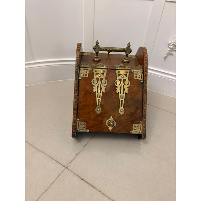 Antique Victorian Brass-Mounted Walnut Log Scuttle, 1880s For Sale - Image 9 of 9
