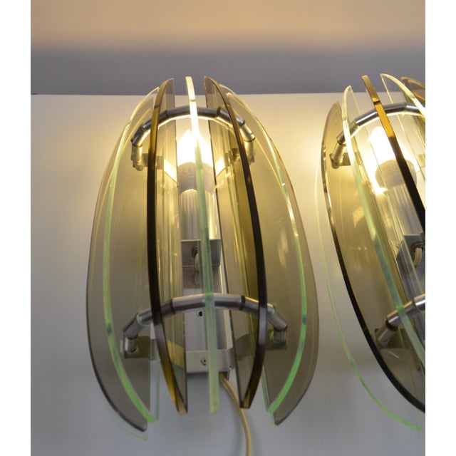Italian Veca Smoked and Clear Glass Sconces from Veca, 1970s, Set of 2 For Sale - Image 13 of 18