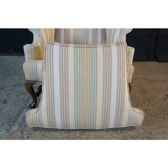1980s Ethan Ellan Traditional Classics Queen Anne Maple Striped Library Wingback Chair For Sale - Image 9 of 18