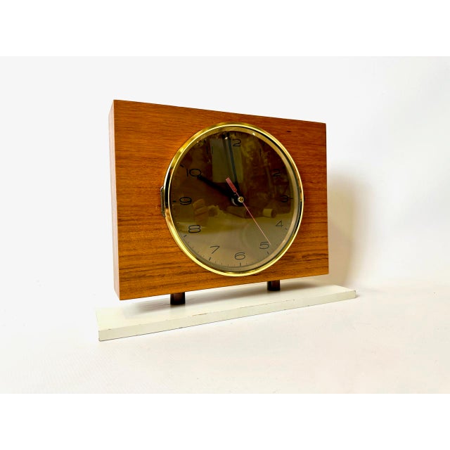 1960s Mid-Century Modern Teak and Brass Table Clock from Emes, 1960s For Sale - Image 5 of 17