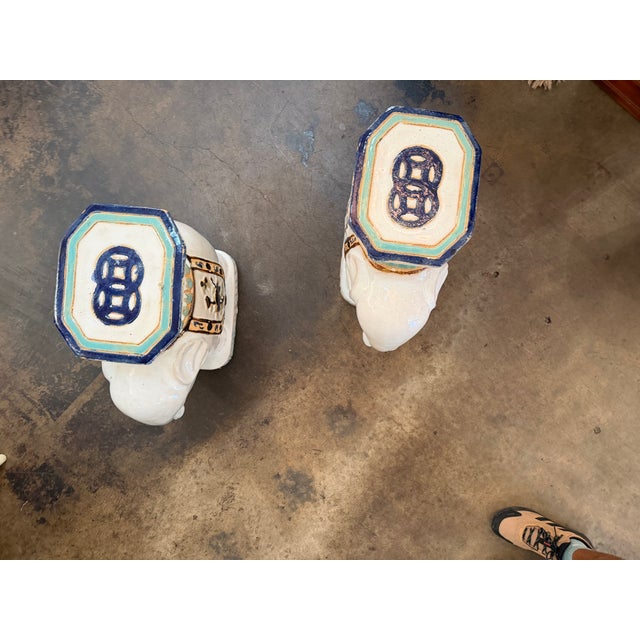 Pair of Vintage Chinese Export Glazed Ceramic Elephant Garden Stools For Sale - Image 11 of 11
