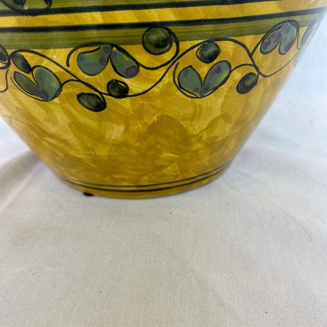 Italian Hand Painted Green and Yellow Ceramic Urn With Lid For Sale - Image 4 of 13