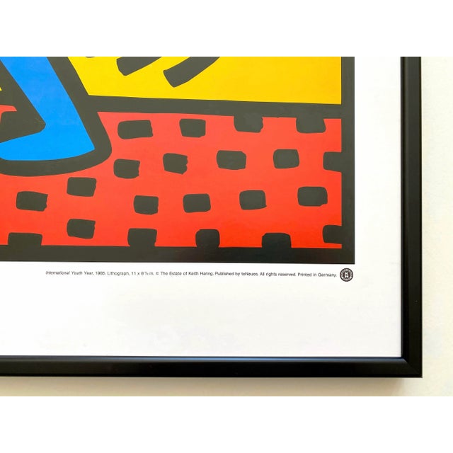 Keith Haring Estate Vintage 1989 Lithograph Print Framed Pop Art Poster " International Youth Year " 1985 For Sale - Image 11 of 13