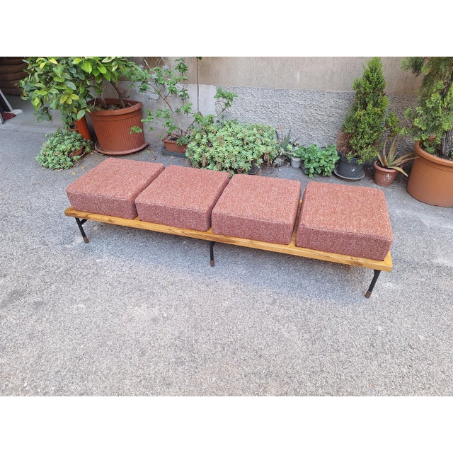 1950s Large Francesco Giuseppe Series Bench with Brick Bouclé Seat by Luigi Caccia Dominioni for Azucena, 1950s For Sale - Image 5 of 16