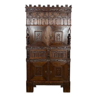 Monumental Gothic Revival Oak Cabinet, Early 20th Century For Sale